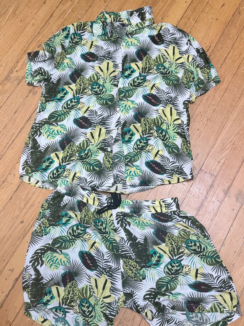 COOFANDY Mens XL Tropical Hawaiian Shirt Shorts 2 Piece Set